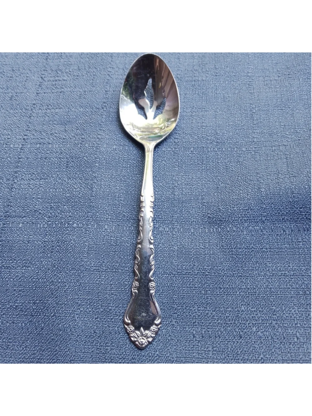 International GIGI Stainless Slotted Serving Spoon Korea 1972 Glossy Silverware